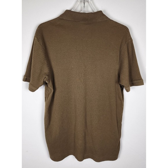 Zara Men's Olive Green Ribbed‎ Knit Short Sleeve Button Up Collar Polo Shirt M - Picture 2 of 7